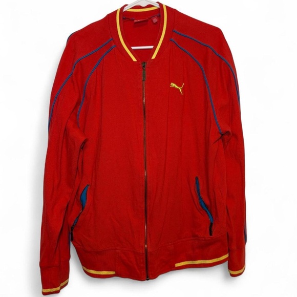Puma Other - Puma rare retro 100% cotton red track jacket with blue and yellow piping